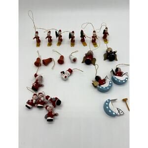 Lot of Vintage Tiny Christmas Season Themed Wood Ornaments Decorations